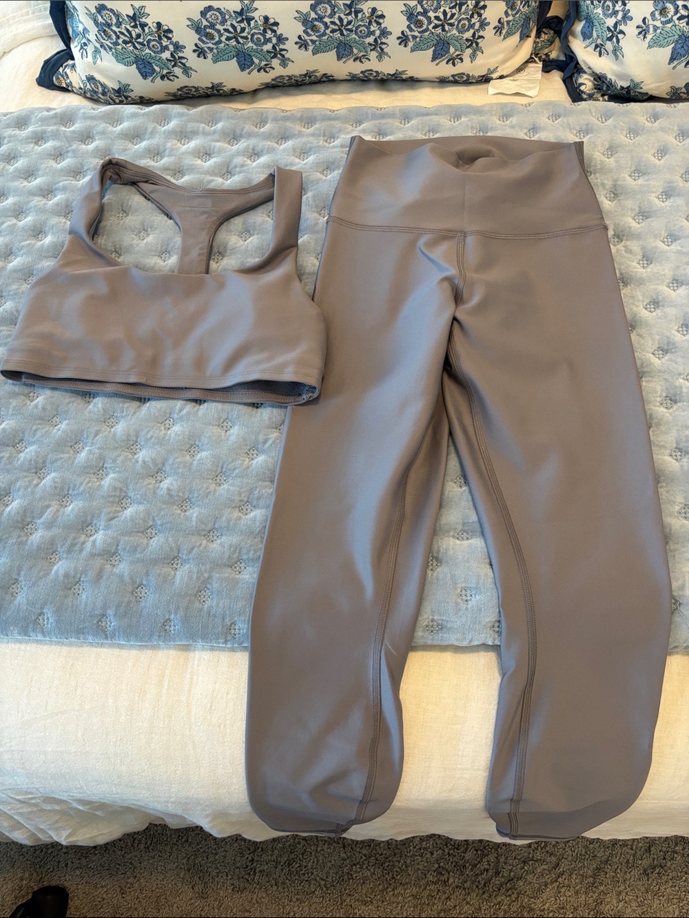 ALO Yoga Women's Legging and Racerback Sports Bra Set in Taupe